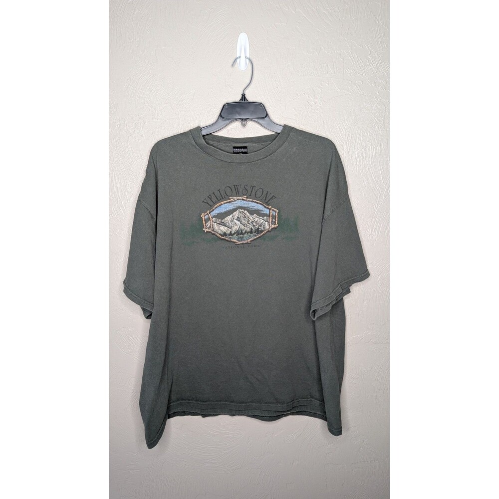 Prairie Mountain Men's XXL Green Yellowstone Outdoor Nature Graphic T-Shirt
